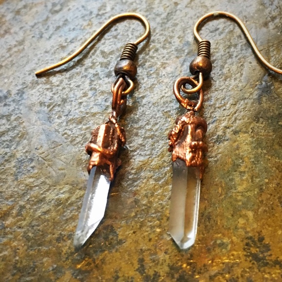 Clear crystal copper electroformed earrings - Picture 4 of 6